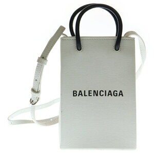 BALENCIAGA Shopping Bag Phone Shoulder Tote Handbag White Leather